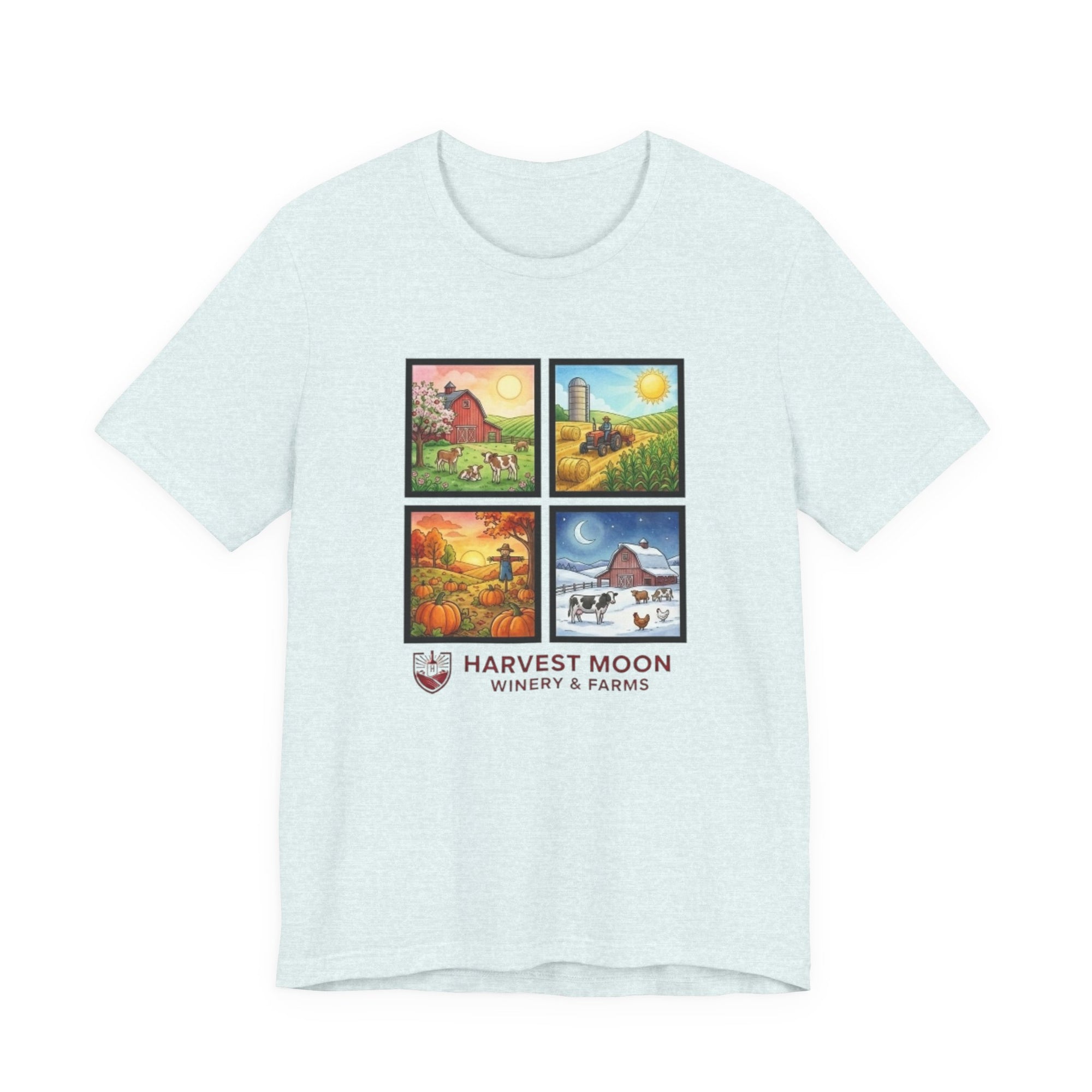 Harvest Moon Four Seasons Graphic Tee — 'Harvest Moon Winery & Farms' Vintage Farm Scene T-Shirt