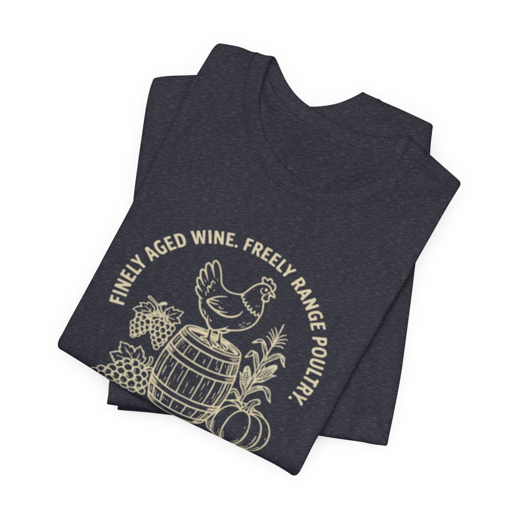 Chicken Wine Barrel T‑Shirt — Rustic Farmhouse Vineyard Tee