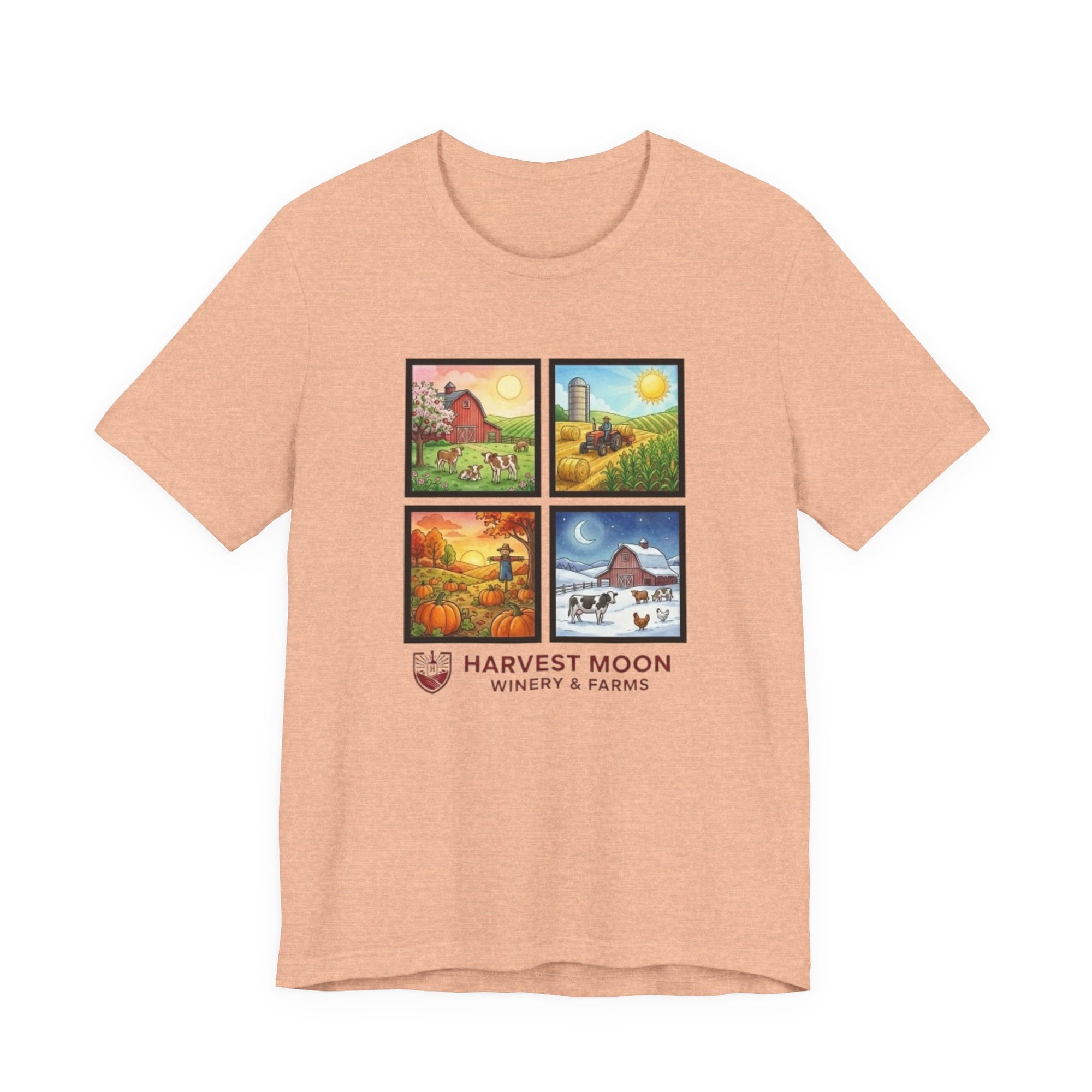 Harvest Moon Four Seasons Graphic Tee — 'Harvest Moon Winery & Farms' Vintage Farm Scene T-Shirt