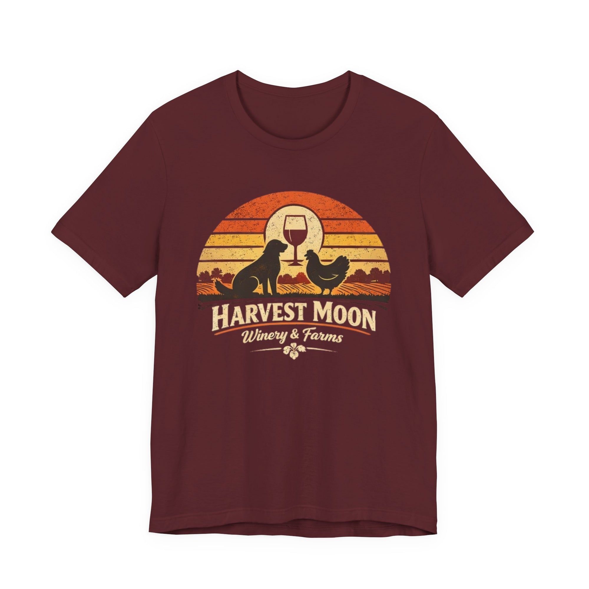 Retro Vintage Wine & Farm Sunset T‑Shirt -- Harvest Moon Winery & Farms T