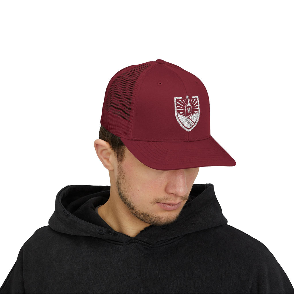 Trucker Cap — Vintage Crest Patch Snapback Hat