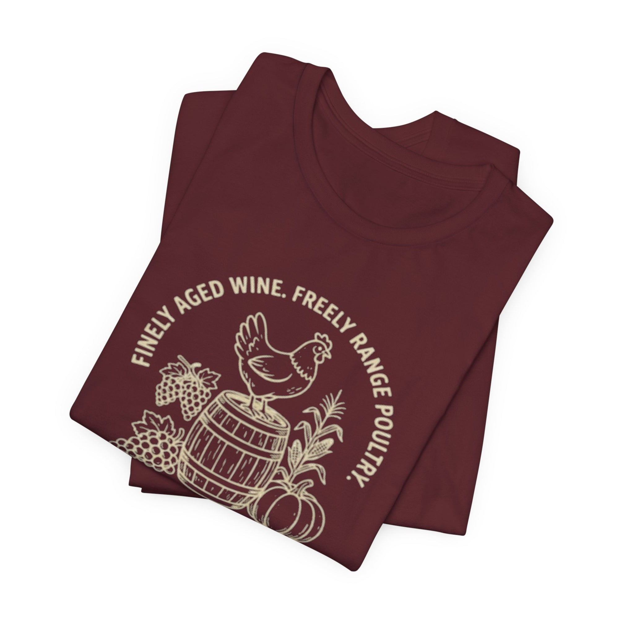 Chicken Wine Barrel T‑Shirt — Rustic Farmhouse Vineyard Tee