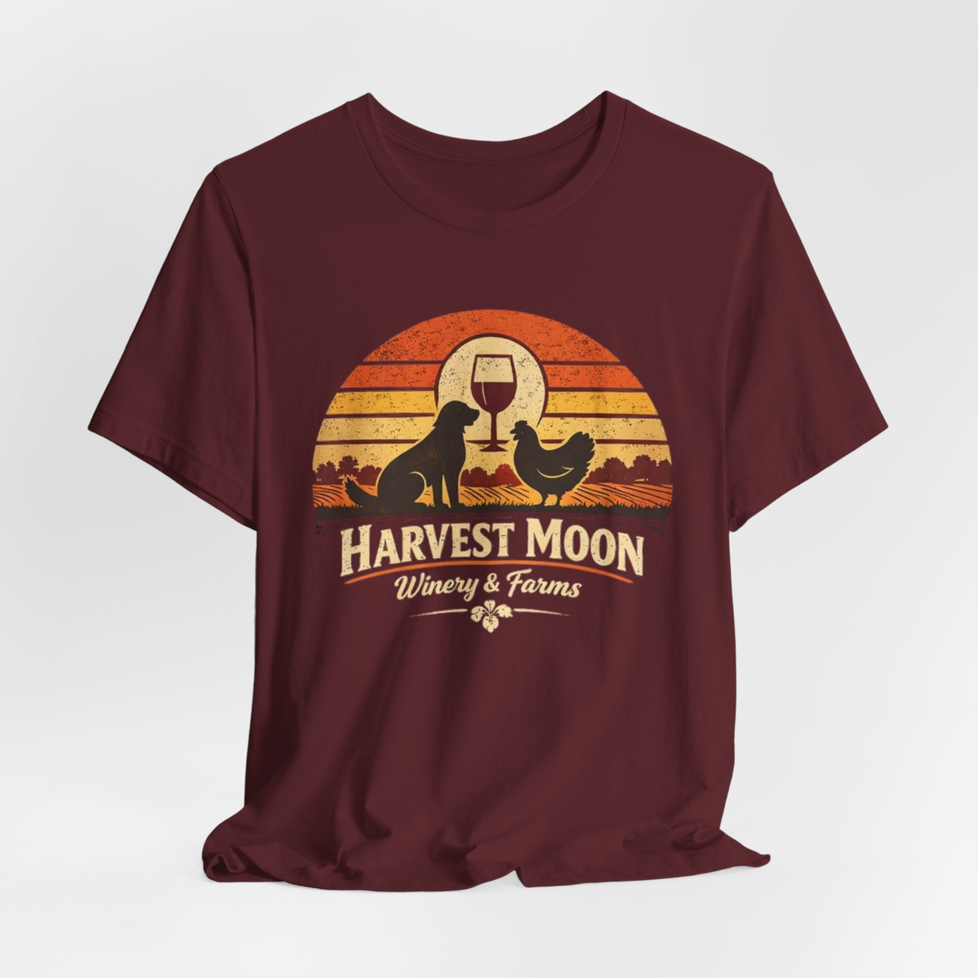 Retro Vintage Wine & Farm Sunset T‑Shirt -- Harvest Moon Winery & Farms T