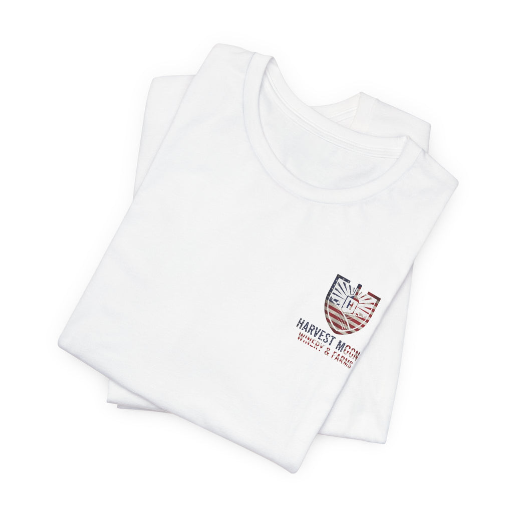 T-Shirt — Harvest Moon Winery & Farms Vintage Shield Tee (American Flag Distressed)