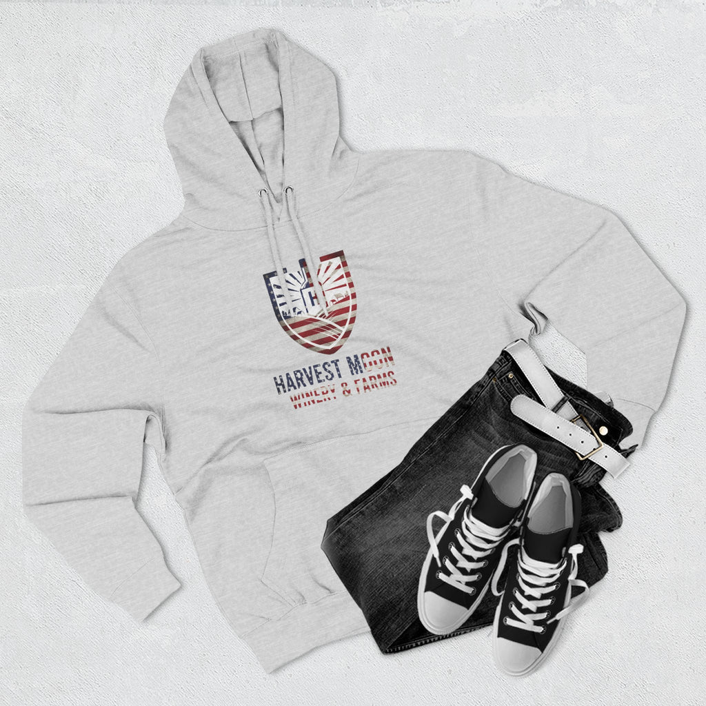 Harvest Moon Farm Logo Hoodie — Americana Shield Graphic Pullover