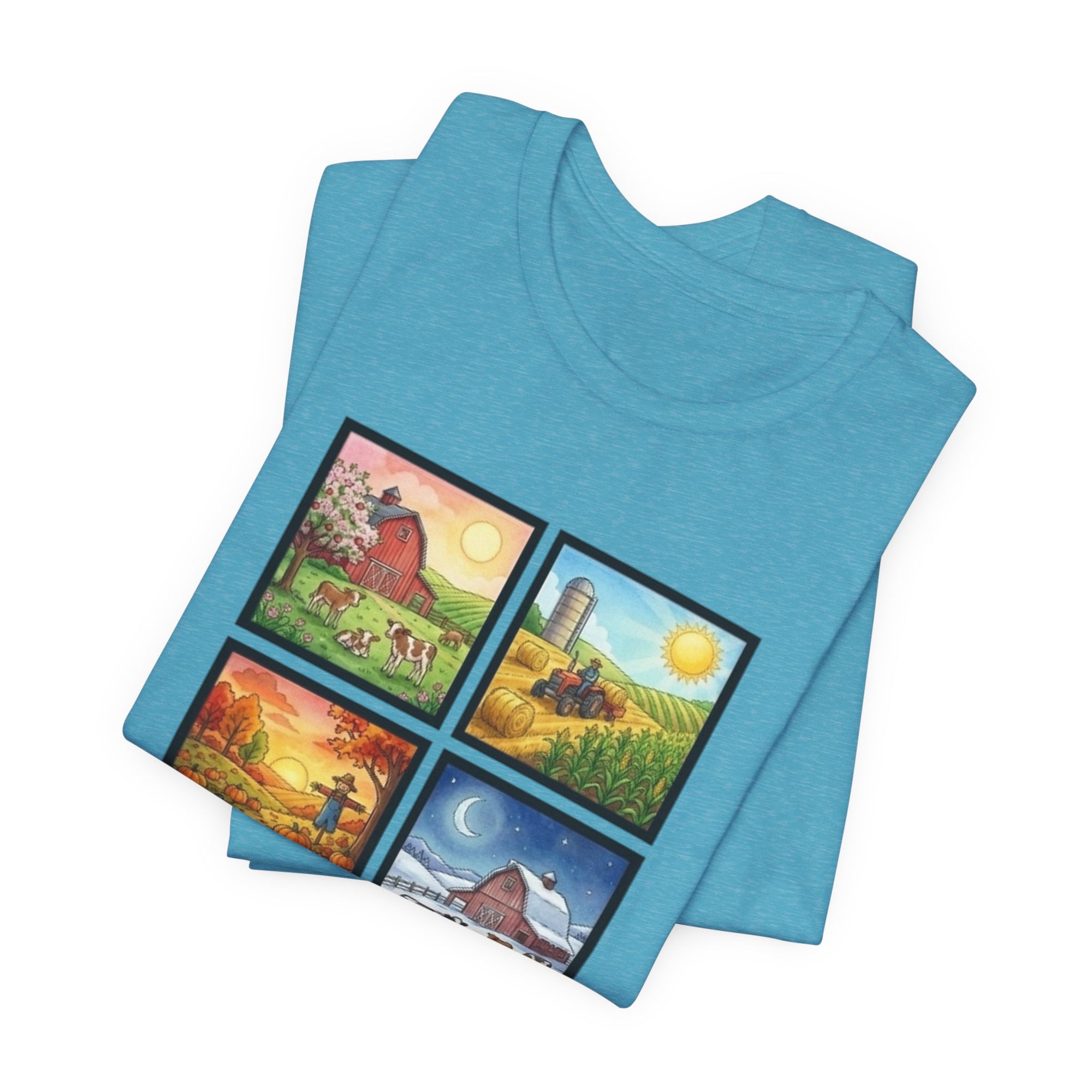 Harvest Moon Four Seasons Graphic Tee — 'Harvest Moon Winery & Farms' Vintage Farm Scene T-Shirt