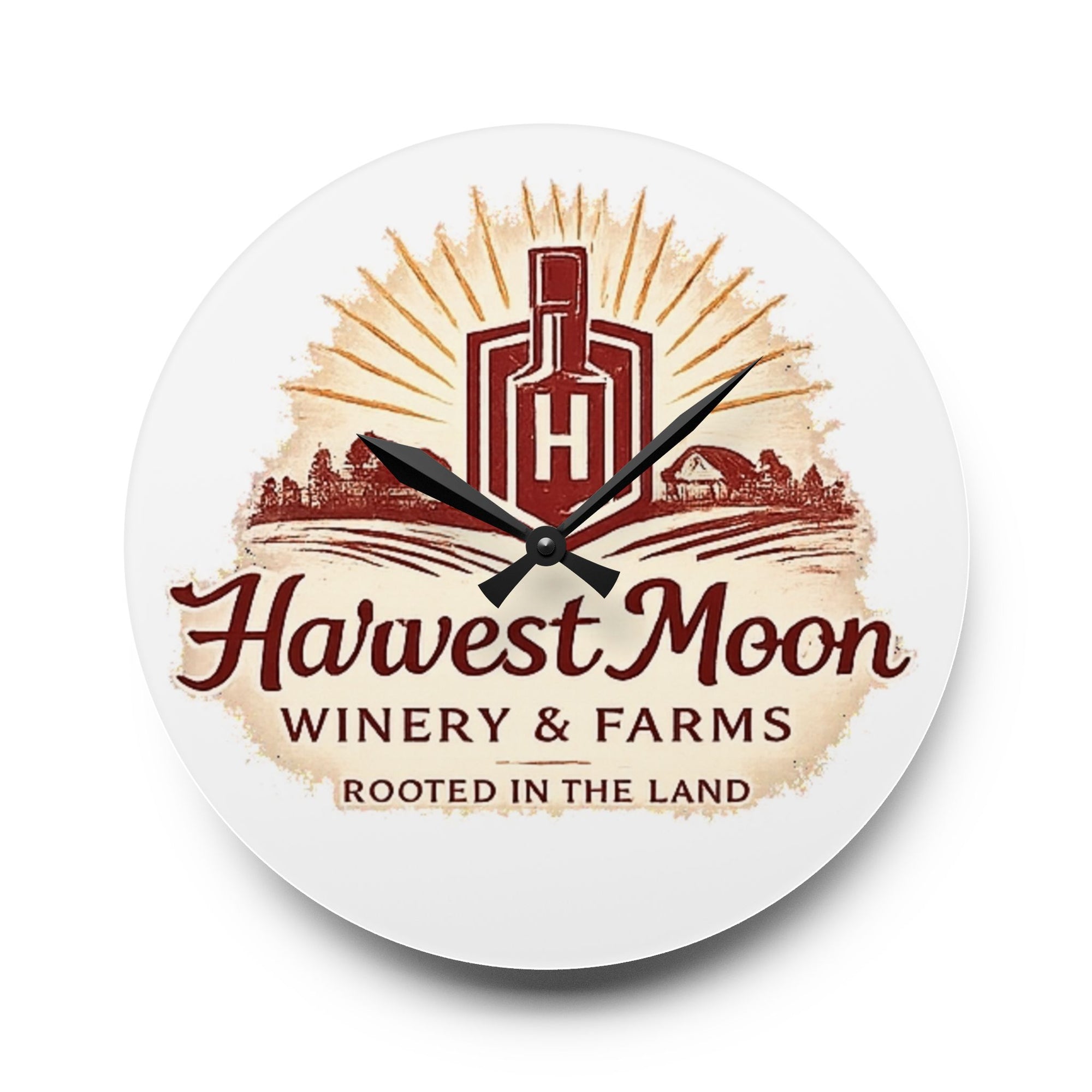 HMWF Wall Clock — Harvest Moon Winery & Farms Vintage Acrylic Logo Clock