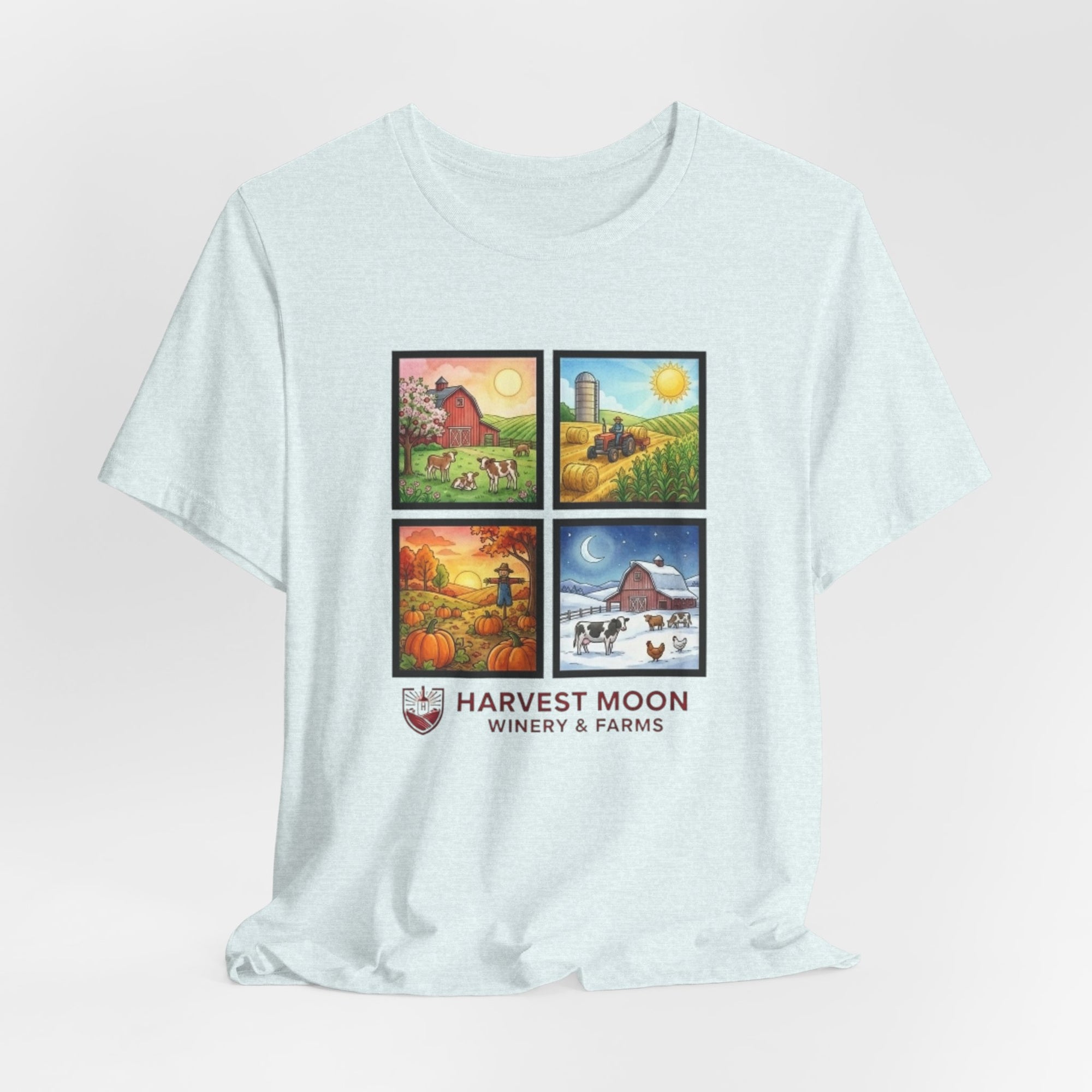 Harvest Moon Four Seasons Graphic Tee — 'Harvest Moon Winery & Farms' Vintage Farm Scene T-Shirt