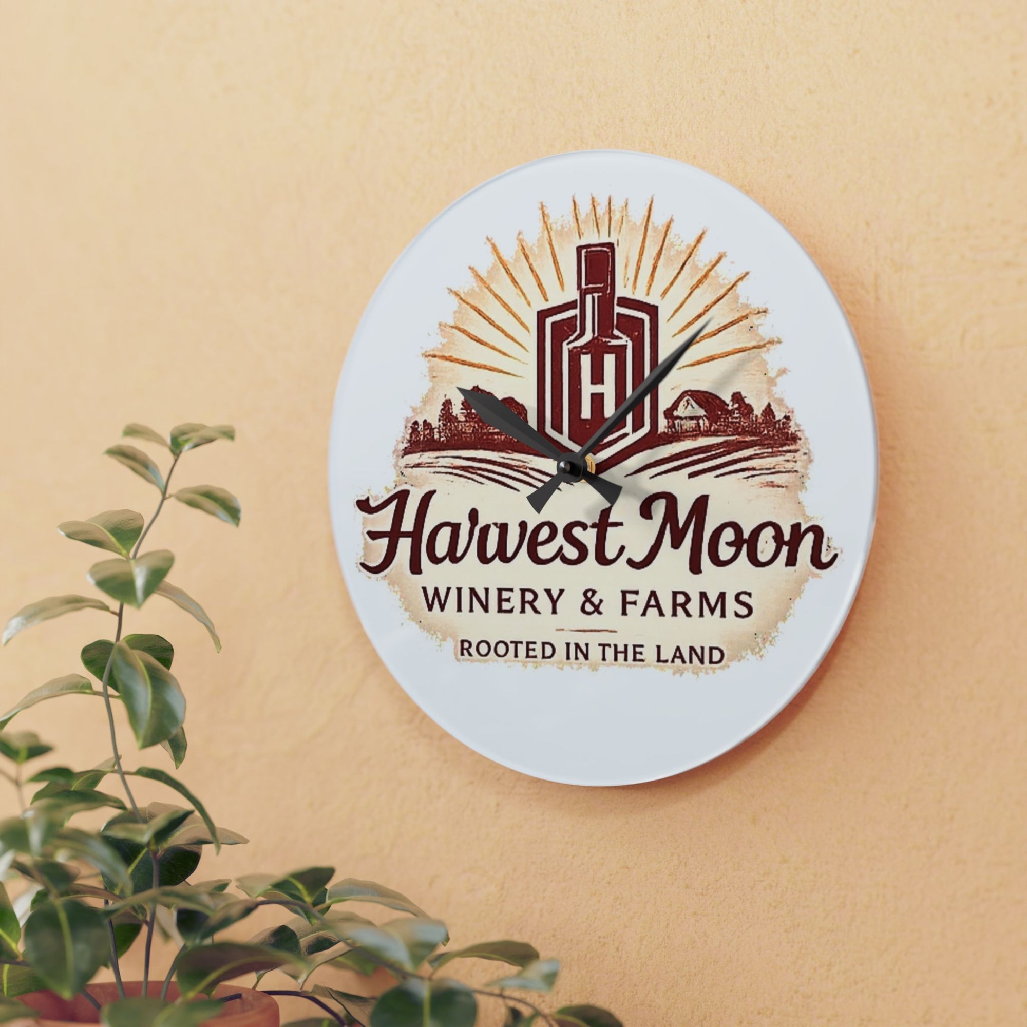 HMWF Wall Clock — Harvest Moon Winery & Farms Vintage Acrylic Logo Clock