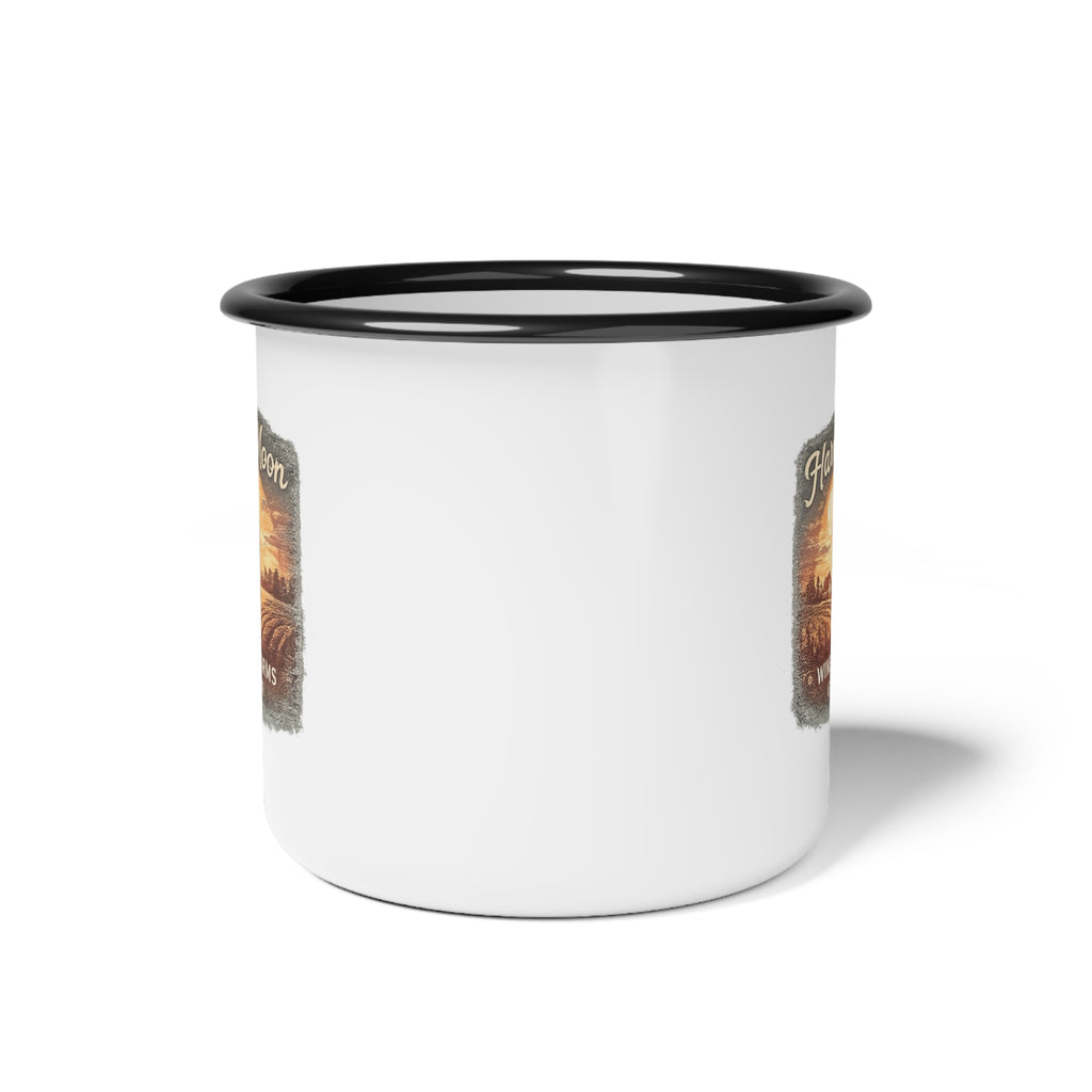 Harvest Moon Winery Enamel Camp Cup — Harvest Farm Logo Coffee Mug
