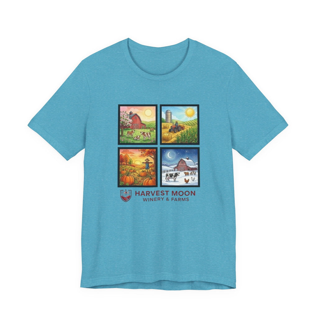 Harvest Moon Four Seasons Graphic Tee — 'Harvest Moon Winery & Farms' Vintage Farm Scene T-Shirt