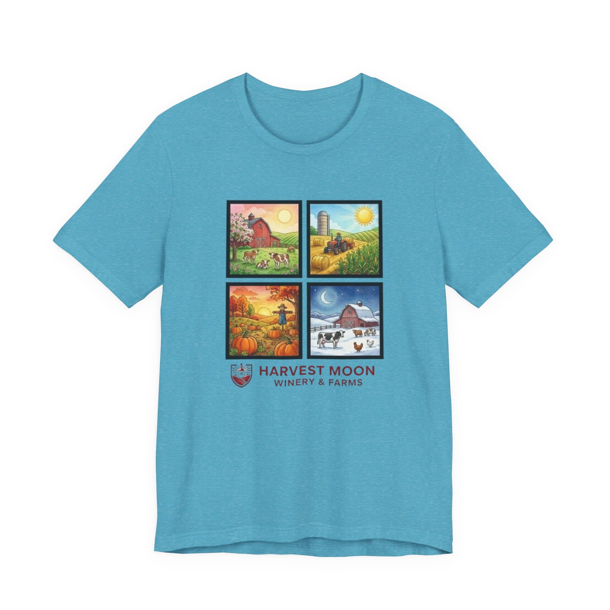 Harvest Moon Four Seasons Graphic Tee — 'Harvest Moon Winery & Farms' Vintage Farm Scene T-Shirt
