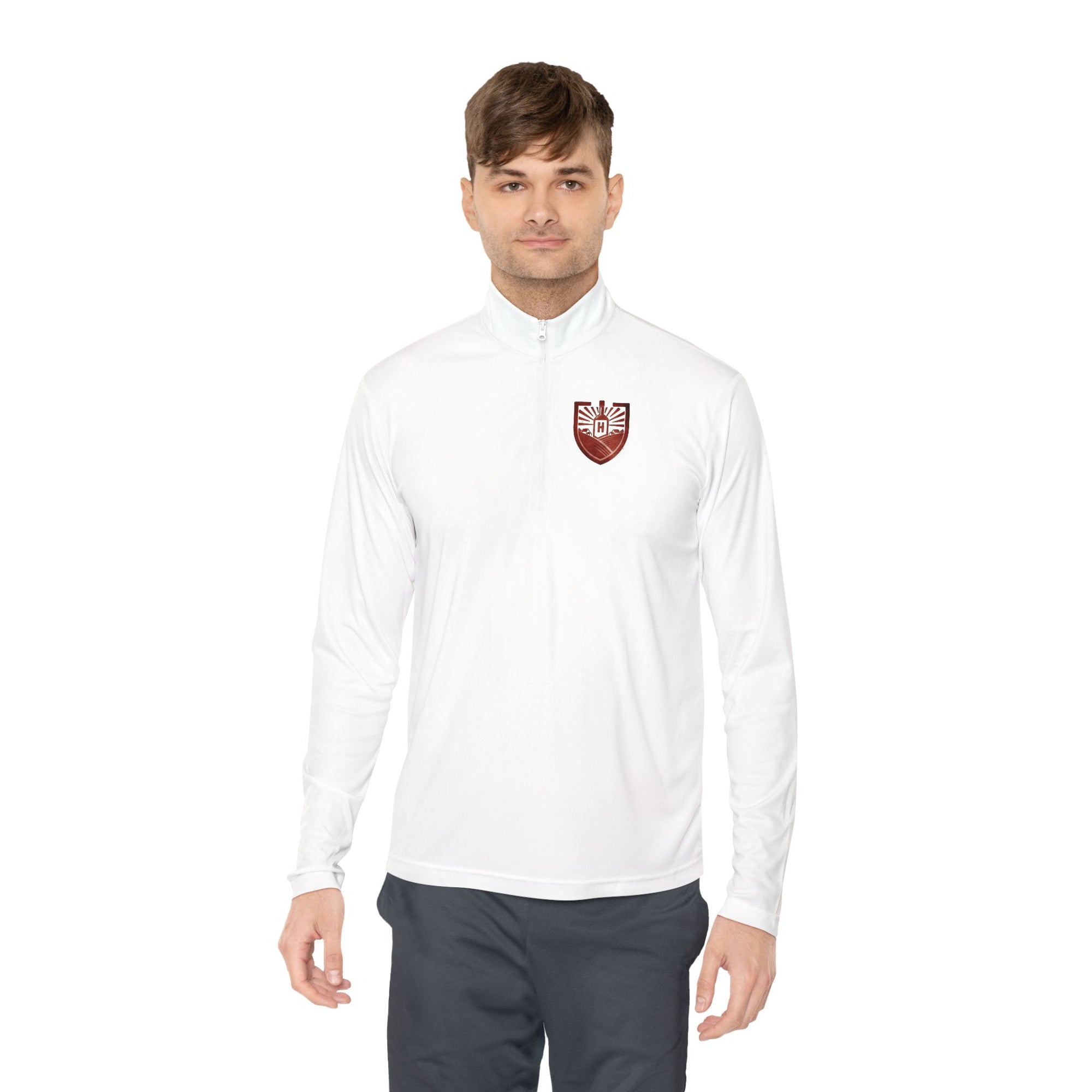 Harvest Moon Winery & Farms Quarter-Zip Pullover — Red Shield Chest Emblem