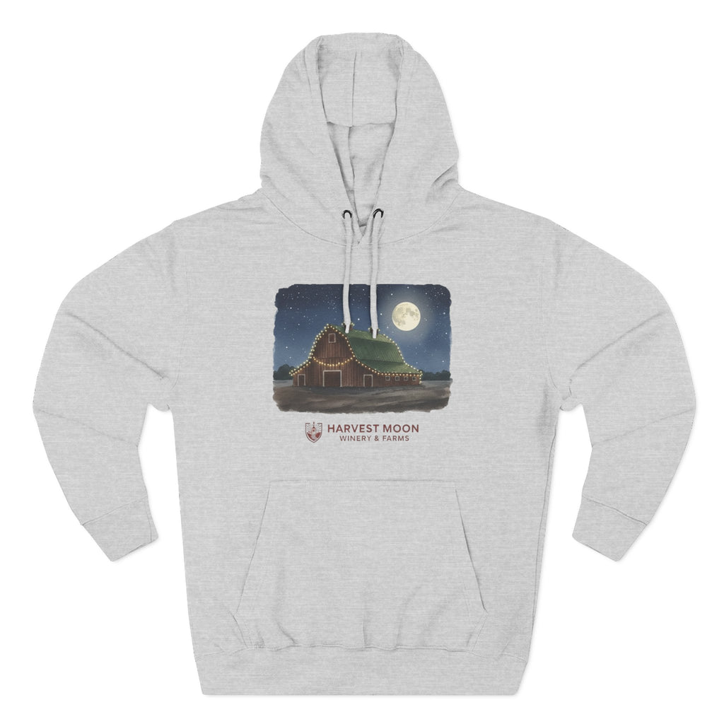 Harvest Moon Farm Hoodie — Vintage Barn Under Full Moon Fleece Pullover