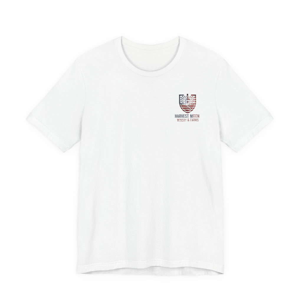 T-Shirt — Harvest Moon Winery & Farms Vintage Shield Tee (American Flag Distressed)