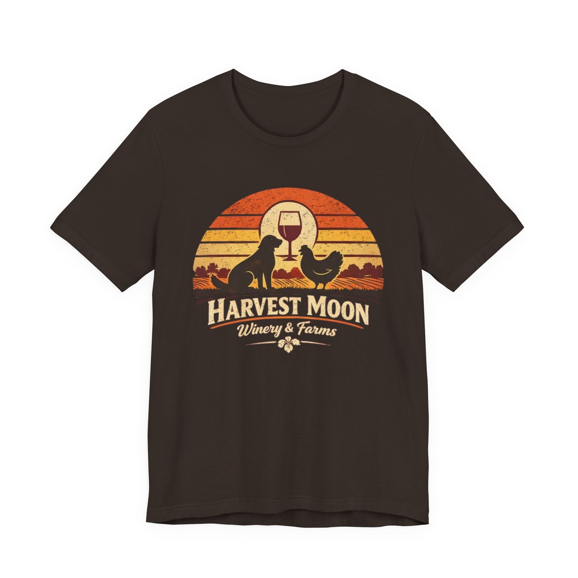 Retro Vintage Wine & Farm Sunset T‑Shirt -- Harvest Moon Winery & Farms T