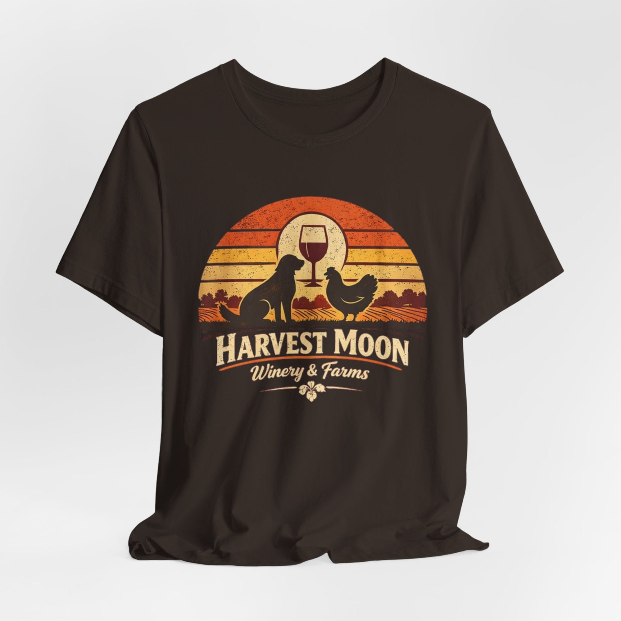 Retro Vintage Wine & Farm Sunset T‑Shirt -- Harvest Moon Winery & Farms T