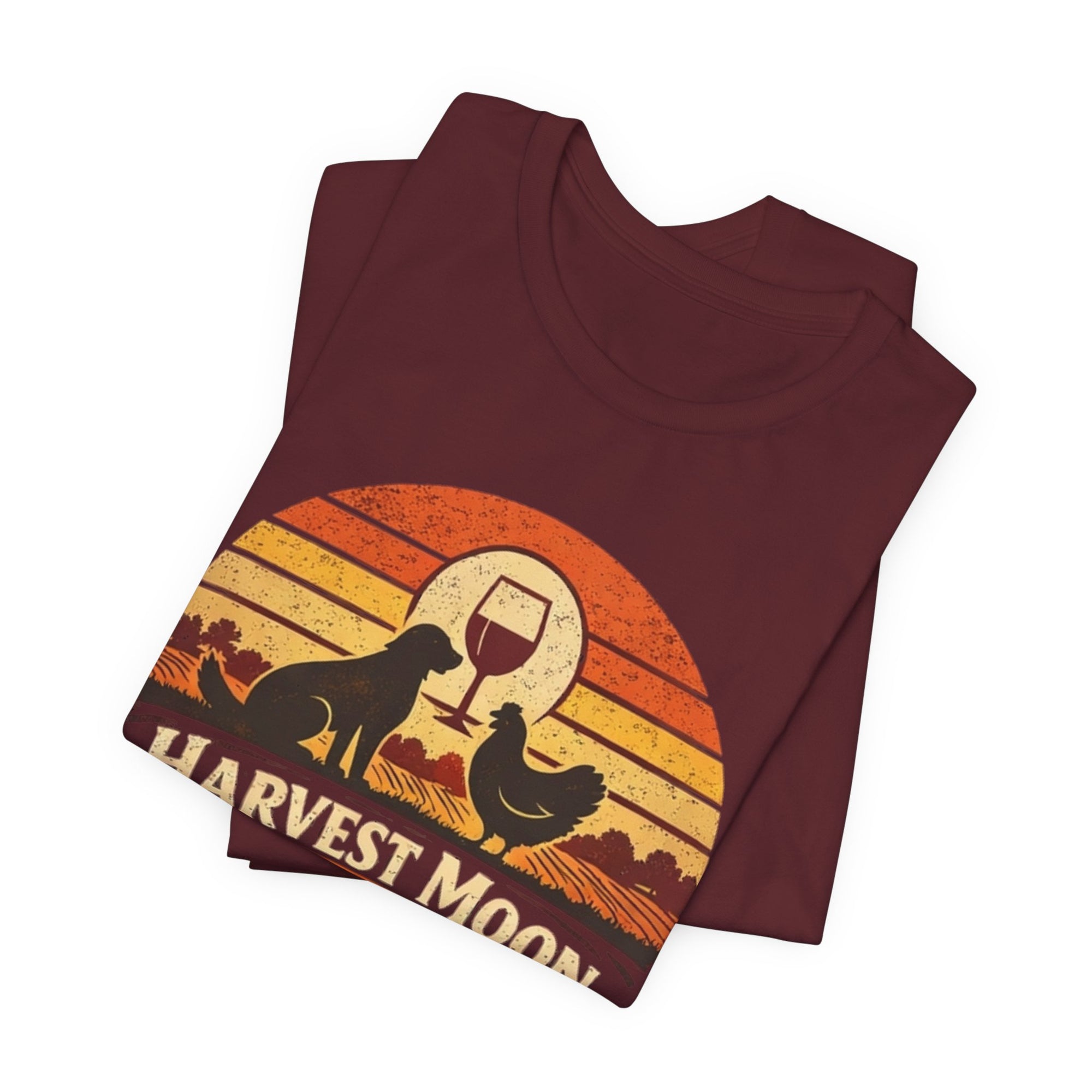 Retro Vintage Wine & Farm Sunset T‑Shirt -- Harvest Moon Winery & Farms T
