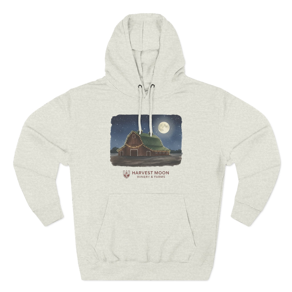 Harvest Moon Farm Hoodie — Vintage Barn Under Full Moon Fleece Pullover