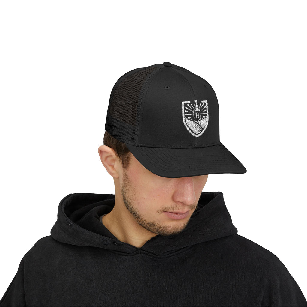 Trucker Cap — Vintage Crest Patch Snapback Hat