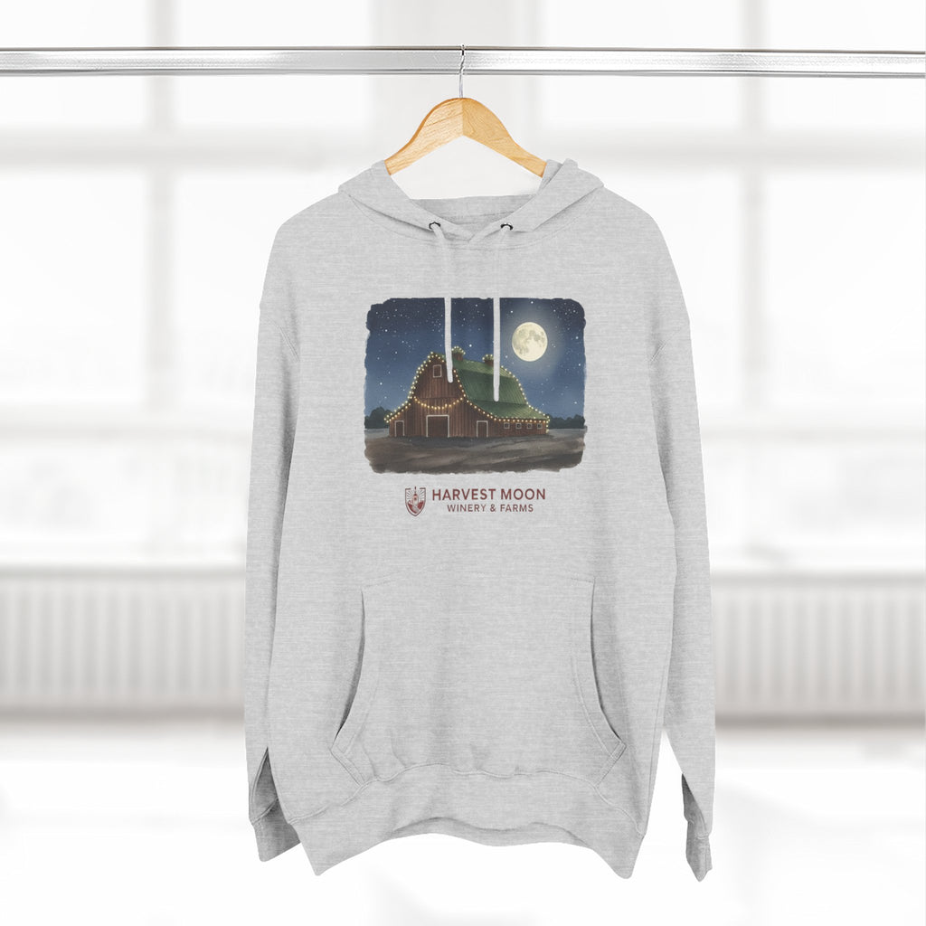 Harvest Moon Farm Hoodie — Vintage Barn Under Full Moon Fleece Pullover