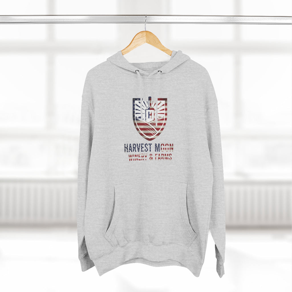 Harvest Moon Farm Logo Hoodie — Americana Shield Graphic Pullover