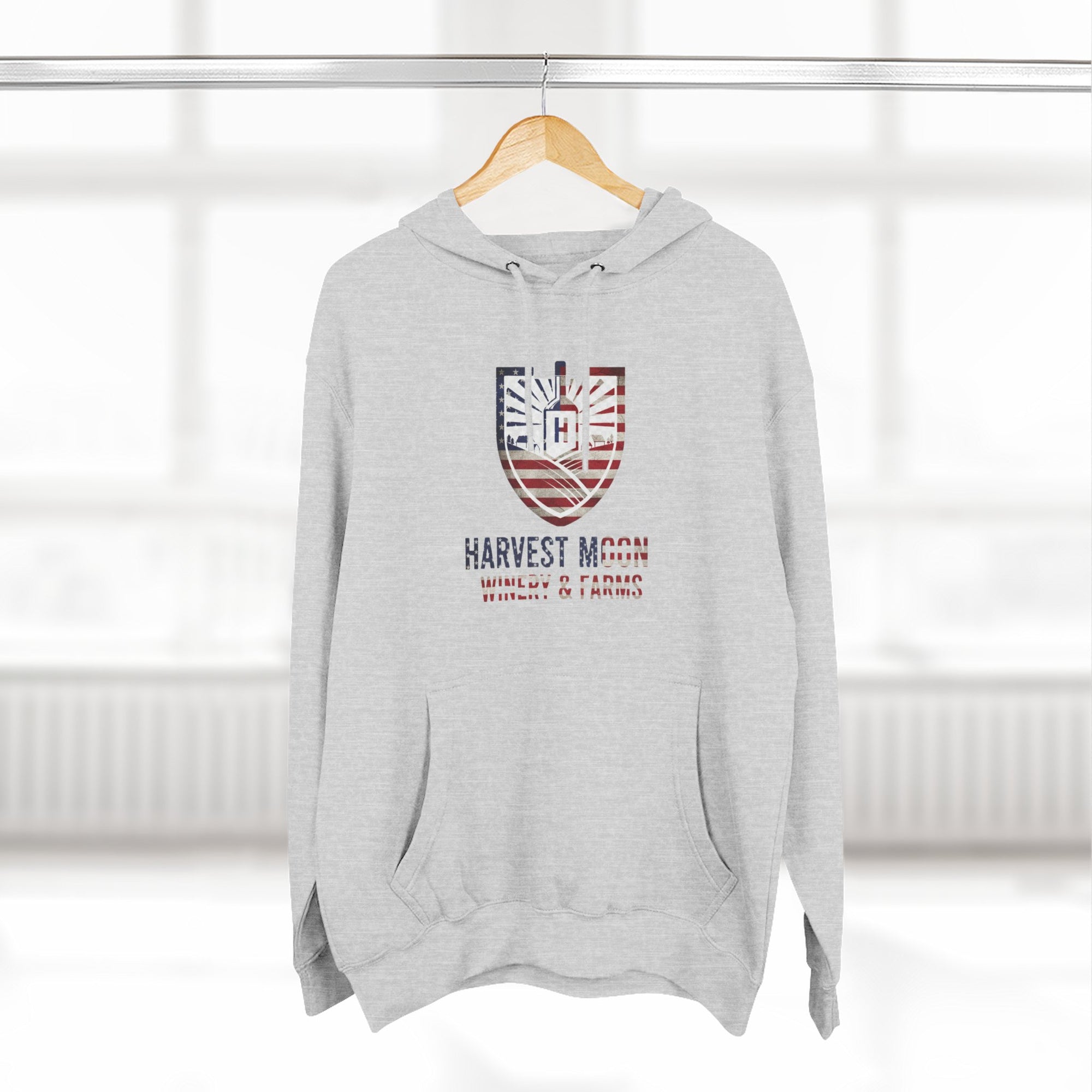Harvest Moon Farm Logo Hoodie — Americana Shield Graphic Pullover