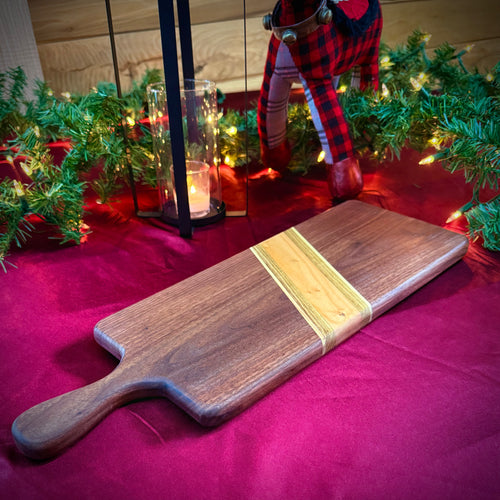 Handcrafted Wooden Cutting Board – Dark Wood with Light Inlay (6.5” x 19.5”)