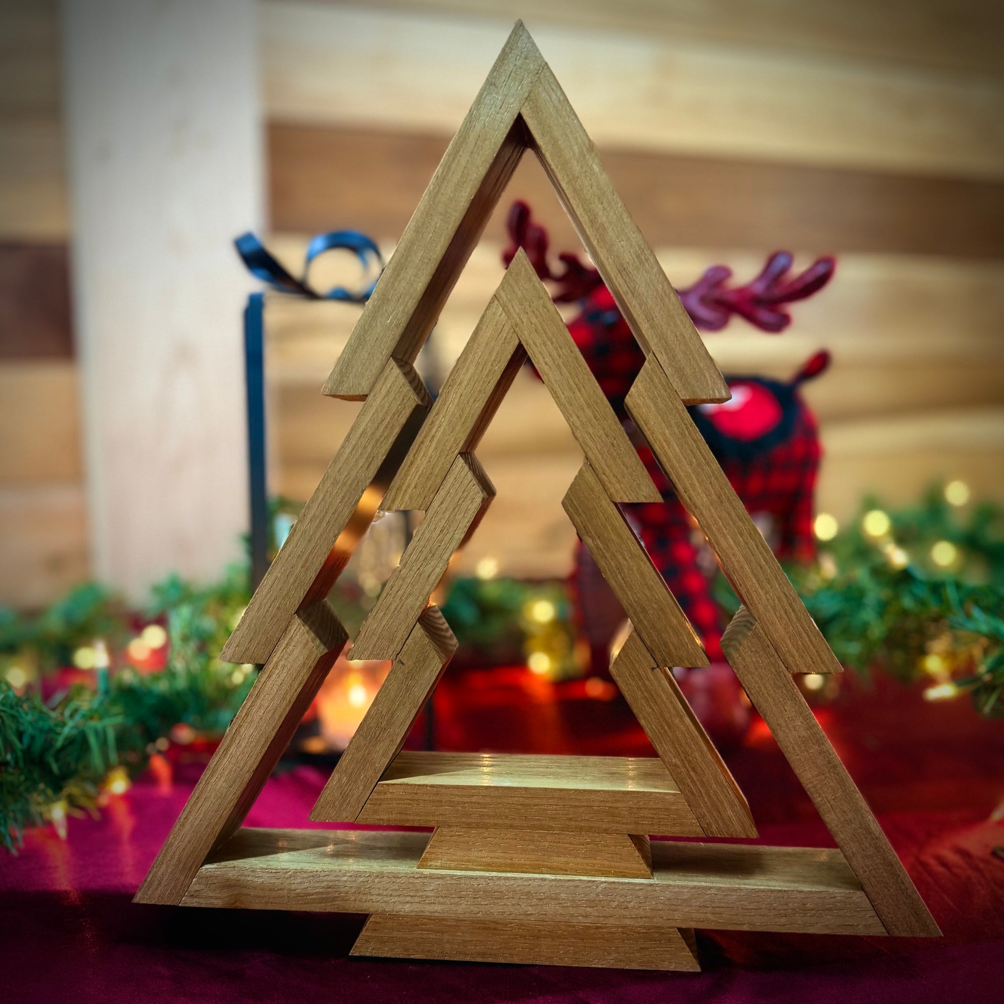 Handmade Rustic Wooden Christmas Tree Cutout Set (2-Piece)