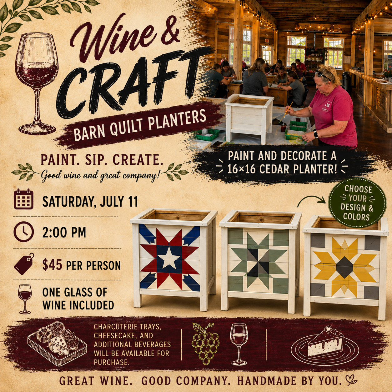 Wine and Craft – Barn Quilt Planter Workshop (July 11)